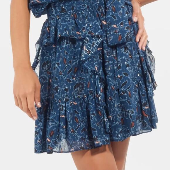 New Ulla Johnson Navy Blue Black Patterned Ruffle Mini Skirt - Picture 1 of 9